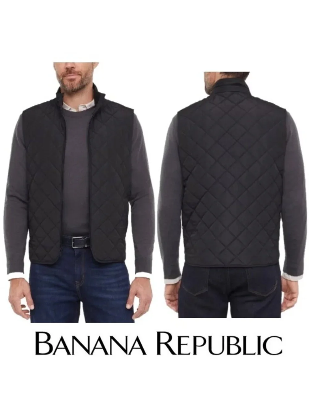 NWT Banana Republic Men's Quilted Full Zip Vest, Black